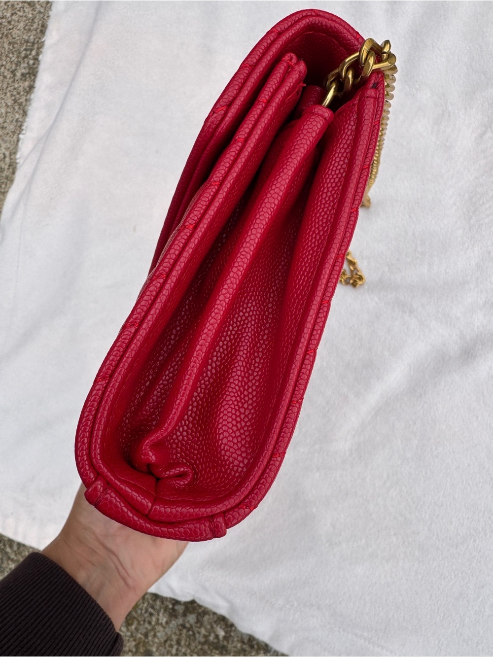 Saint Laurent Red Chevron Quilted Envelope Crossbody with Gold YSL Hardware - Picture 3 of 9